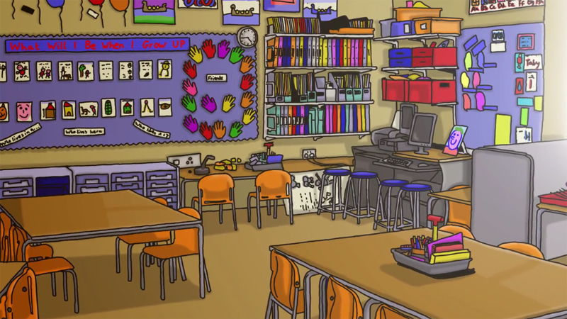 still of Annie's classroom taken from the short animation a Story From Space 